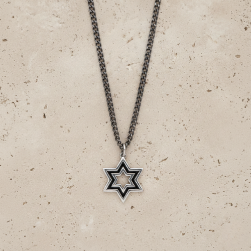 Dark Silver Star of David Necklace
