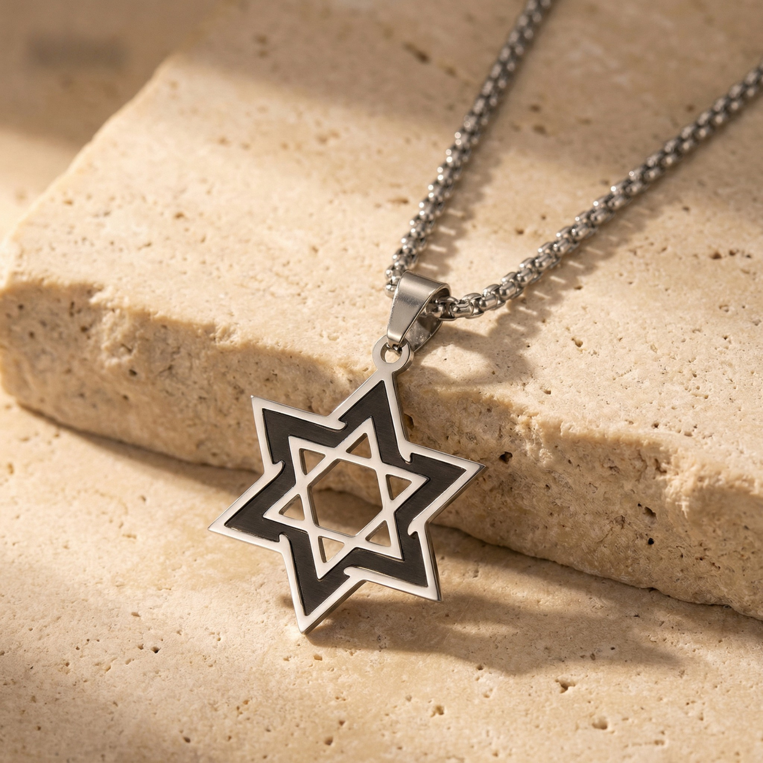 Dark Silver Star of David Necklace